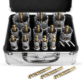 METOTY 19-piece carbide hole saw kit front view for precise metal cuts