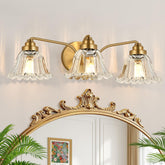 Meybiok vintage vanity light with crystal flower shades enhances bathroom ambiance.