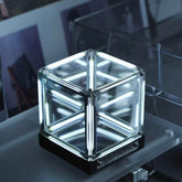 Mhaohuofu Infinity Cube Light front angle with blue LEDs for futuristic desk ambiance