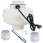 MIDCVFRUN 4inch radon fan shown for home mitigation, compact and powerful.