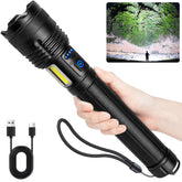 MILAOSHU rechargeable flashlight with 90,000 lumens for bright outdoor visibility.