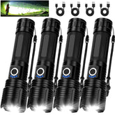 MILAOSHU 4-pack flashlights with 99,000 lumens for outdoor lighting.
