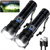 MILAOSHU 90000-lumen flashlight two-pack for rugged outdoor use.