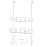 MILIJIA coat rack over door with mesh basket for organized entryway storage.