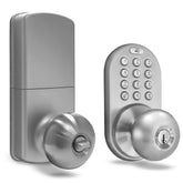 MiLocks TKK-02SN keypad glows in satin nickel for easy night entry.
