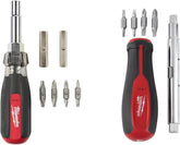 Milwaukee 11-in-1 multi-tip screwdriver with mixed bits and nut drivers for quick electrical work.