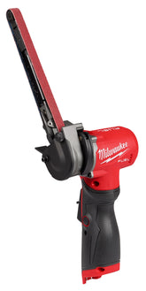 Milwaukee 12V Fuel sander assembly showing compact design for metal finishing
