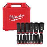 Milwaukee 14pc DP 6PT sockets in case for organized storage and quick access.