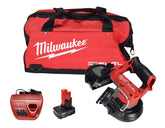 Milwaukee 2529-21XC compact band saw showing cut capacity for metal framing