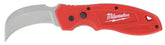 Milwaukee 48-22-1985 hawk bill folding knife close-up blade for precise cuts.