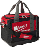 Milwaukee-molded-base tool bag shows rugged stability for job sites.