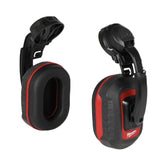 Milwaukee BOLT 24dB earmuffs front view showing sturdy cups for noise protection in workshops