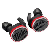 Milwaukee earbuds on site use for clear audio during noisy work.
