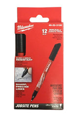 Milwaukee Inkzall Ultra Fine Black marker 12-pack front view for precise labeling.