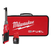 Milwaukee M12 FUEL 3/8-inch extended-reach ratchet, red body, for tight space access