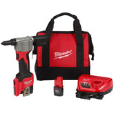 MILWAUKEE M12 Rivet Tool 2550-22 compact front view showing its slim profile for tight spaces