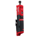 Milwaukee M12 straight die grinder front view for compact material shaping in tight spaces.