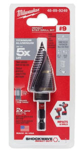 MILWAUKEE SHOCKWAVE 48-89-9249 step bit tip close-up for durable metal drilling