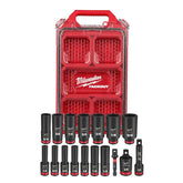 Milwaukee Shockwave socket set 3/8in close-up highlighting durable construction for heavy-duty fasteners.