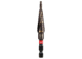 Milwaukee SHOCKWAVE step bit with Rapid Strike tip penetrates metal quickly.