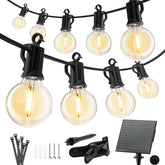 Minetom solar outdoor lights illuminate a 38-foot backdrop for outdoor gatherings.