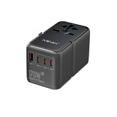 MINIX 170W GaN III travel adapter front view charging a laptop on the go