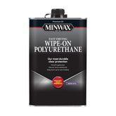 Minwax wipe-on polyurethane satin bottle pour showing simple application