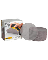 Mirka Abranet 6-inch disc closeup mesh enhancing dust-free sanding efficiency