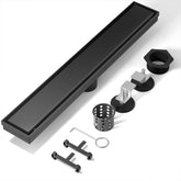 Mirravative linear shower drain with adjustable feet for precise leveling and seamless installation