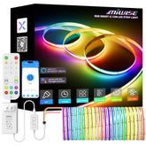 MIWISE RGB strip close-up showing vibrant color matrix for vivid mood lighting
