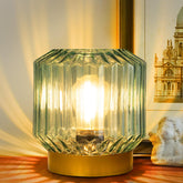 MJ PREMIER battery operated lamp with timer in green glass lantern for versatile placement