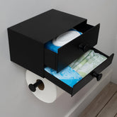 Modernbarn.life aluminum toilet paper holder with built-in storage for organized bathrooms.