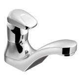 Moen 8884 chrome metering faucet assembly showing durable construction for commercial restrooms.
