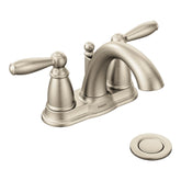 Moen Brantford brushed nickel faucet with globe finial for timeless traditional styling.