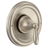 Moen Brantford brushed nickel trim front view showing timeless bathroom style.
