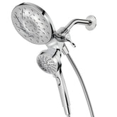 Moen Engage chrome Magnetix docking close-up illustrating effortless magnetic handoff for handheld use.