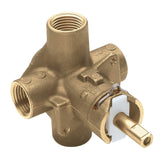 Moen M-Pact PosiTemp valve with brass body for tub and shower reliability.