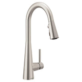 Moen Sleek spot-resist stainless finish reduces fingerprints on the faucet.