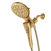 Moen Verso brushed gold dial close-up showing Infiniti spray options for tailored showers.
