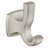 Moen Voss double robe hook wall mount in brushed nickel keeps towels organized