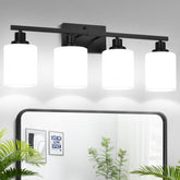 MOKATNG 4-light vanity fixture with milky shade for soft, glare-free bathroom lighting.