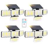 Mokot solar lights outdoor four-pack illuminating your patio with bright, energy-saving security lighting.