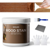 Mollor Teak Wood Stain bottle shows water-based finish ideal for indoor and outdoor projects