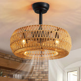 MOOONICHE 20-inch boho caged fan with light for warm ambient illumination.