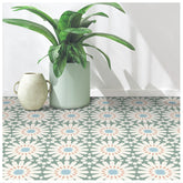 MORCART peel-and-stick floor tile with green and white floral look for stylish spaces.