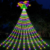 Motionchic Mardi Gras waterfall 12ft lights create festive outdoor ambiance for yard parties.