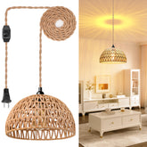 MouJeHom plug-in pendant light with rattan cage for cozy living spaces