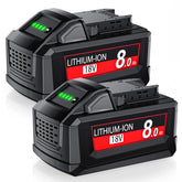 Mounzuikue upgraded 8000mAh battery powering Milwaukee M18 tools for extended projects.