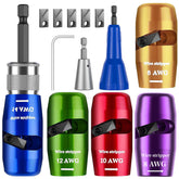 Mozeyerh wire-stripper-twister tool in drill operation for quick insulation removal.