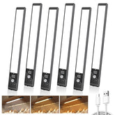 Mpotmiy 6-pack under-cabinet lights illuminate a kitchen counter with rechargeable convenience.
